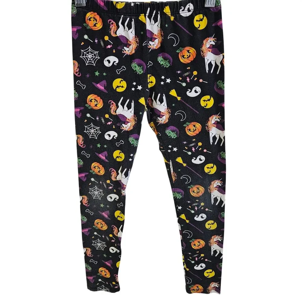 Children's Place Girls Size M Leggings Black Halloween Unicorn Print Whimsical